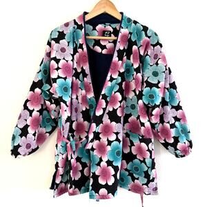Renge Japanese Women's Kimono Hanten Warm Wear Winter Jacket Floral Medium Large